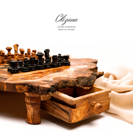 Wooden Chess Rustic Rough Edges with Storage