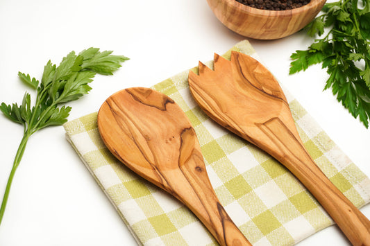 Handcrafted Olive Wood Salad Serving Set