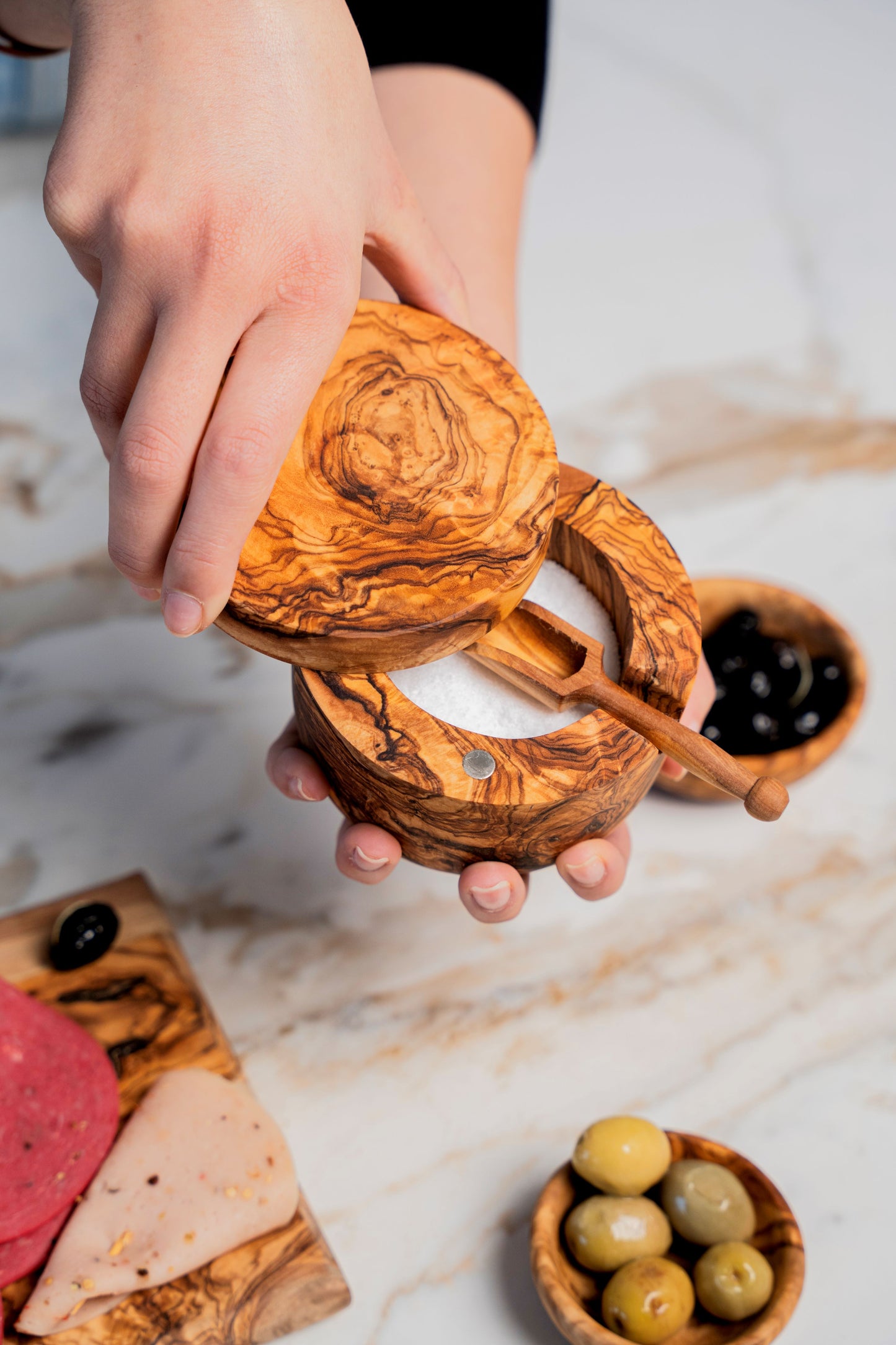 Olive Wood Spice Box with Magnetic Lid