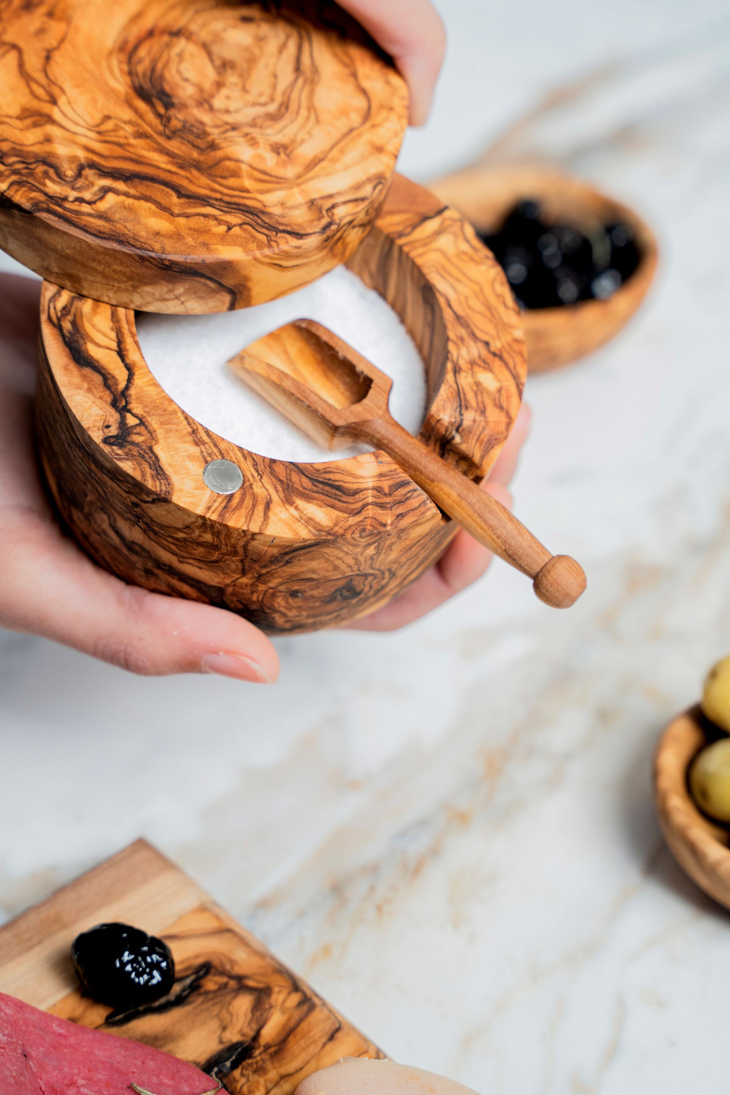 Olive Wood Spice Box with Magnetic Lid