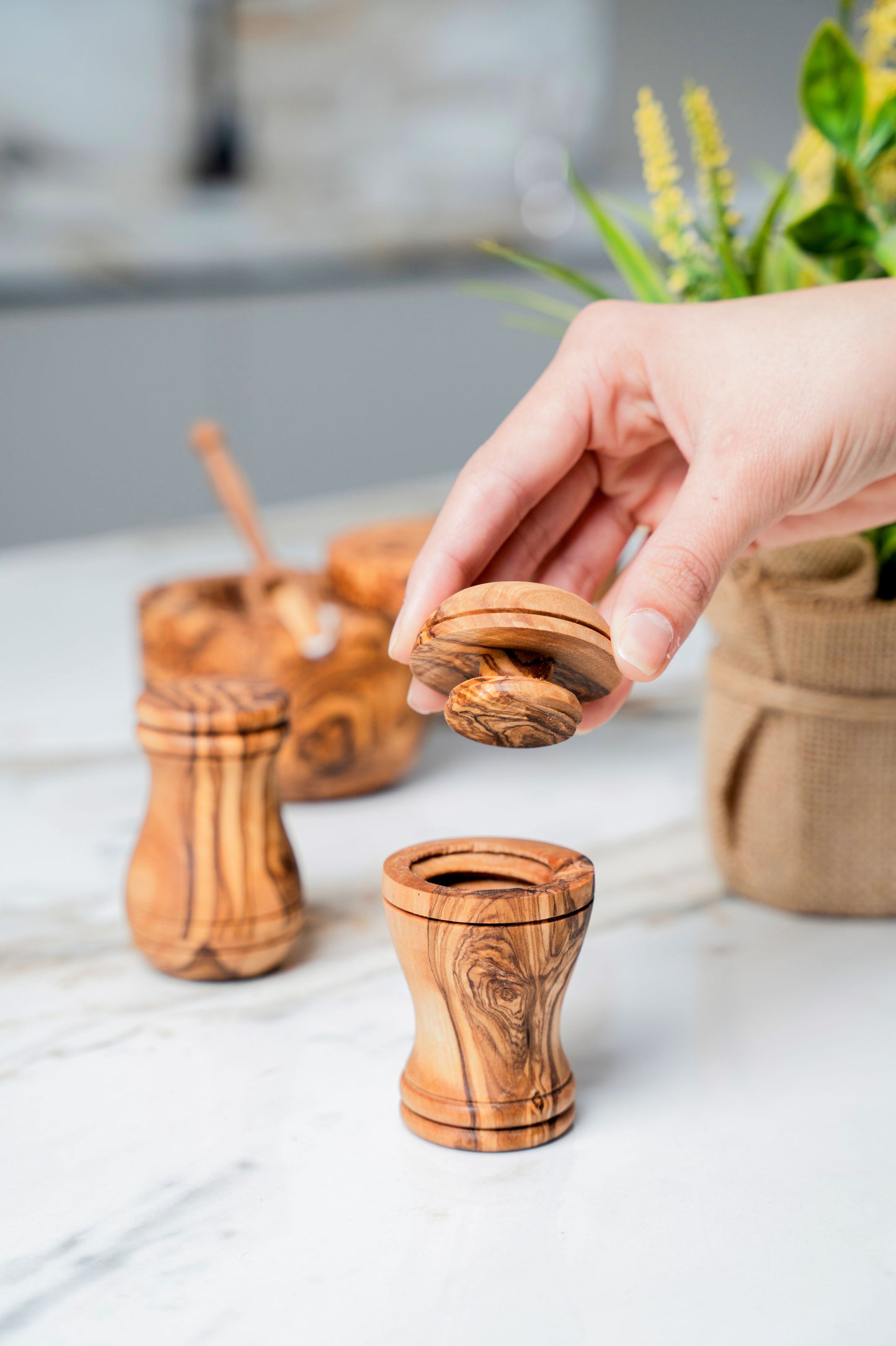 Handcrafted Olive Wood Salt Cellar