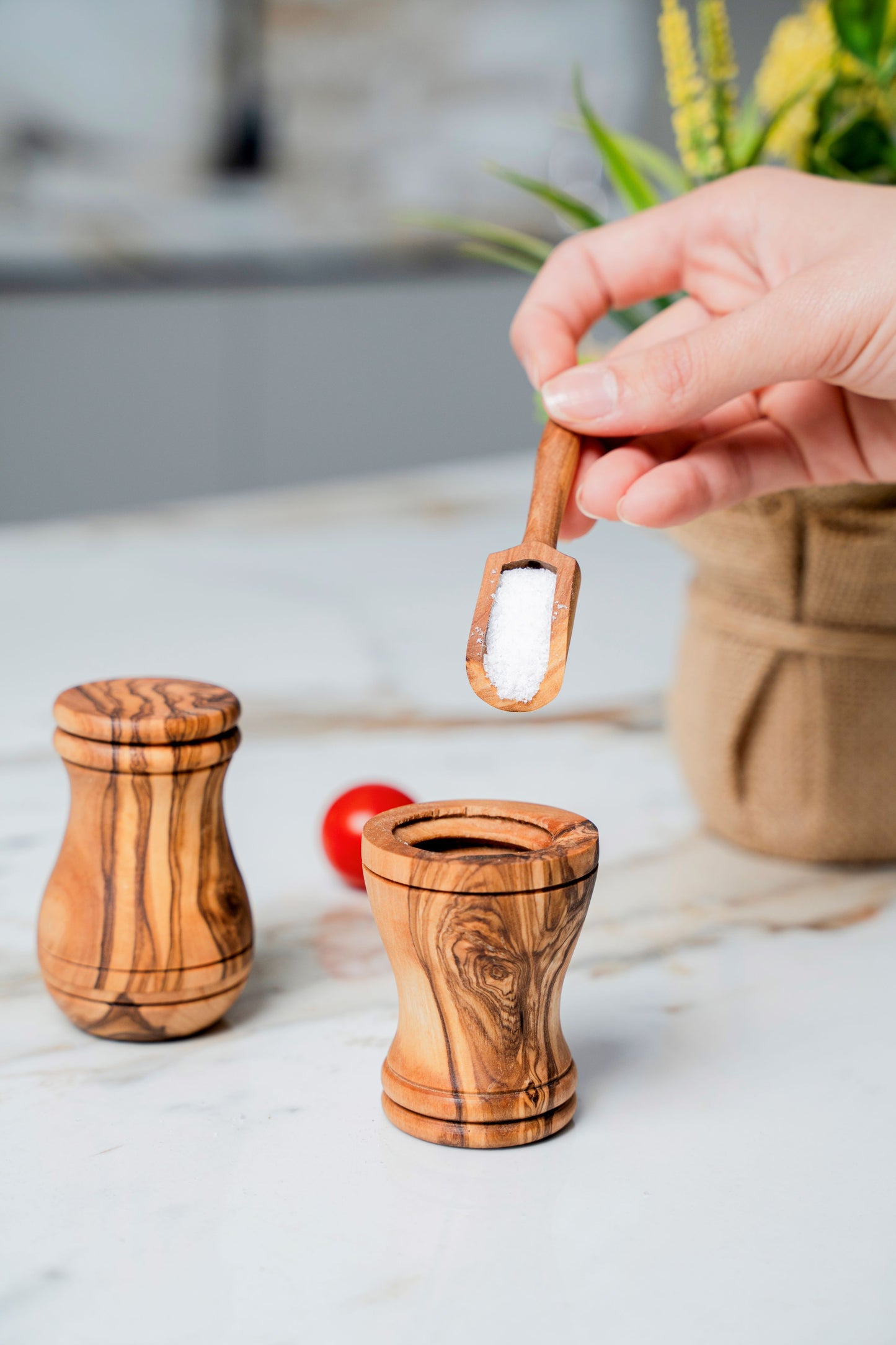 Handcrafted Olive Wood Salt Cellar