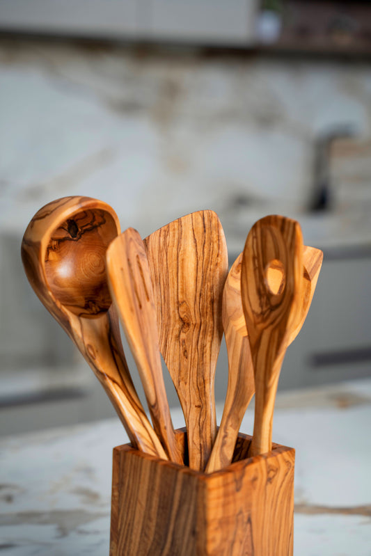 Olive Wood Set OF 5 Spoons With Box