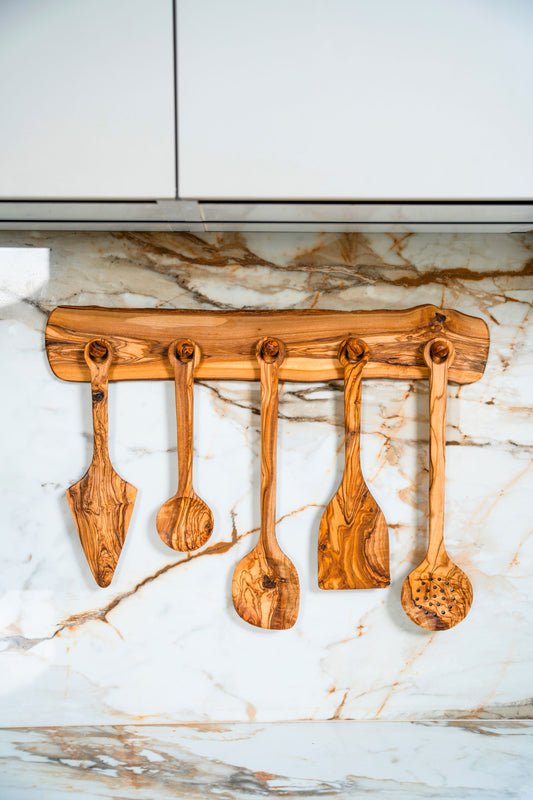 New Set Of 5 Spoons  With Support , Olive Wood