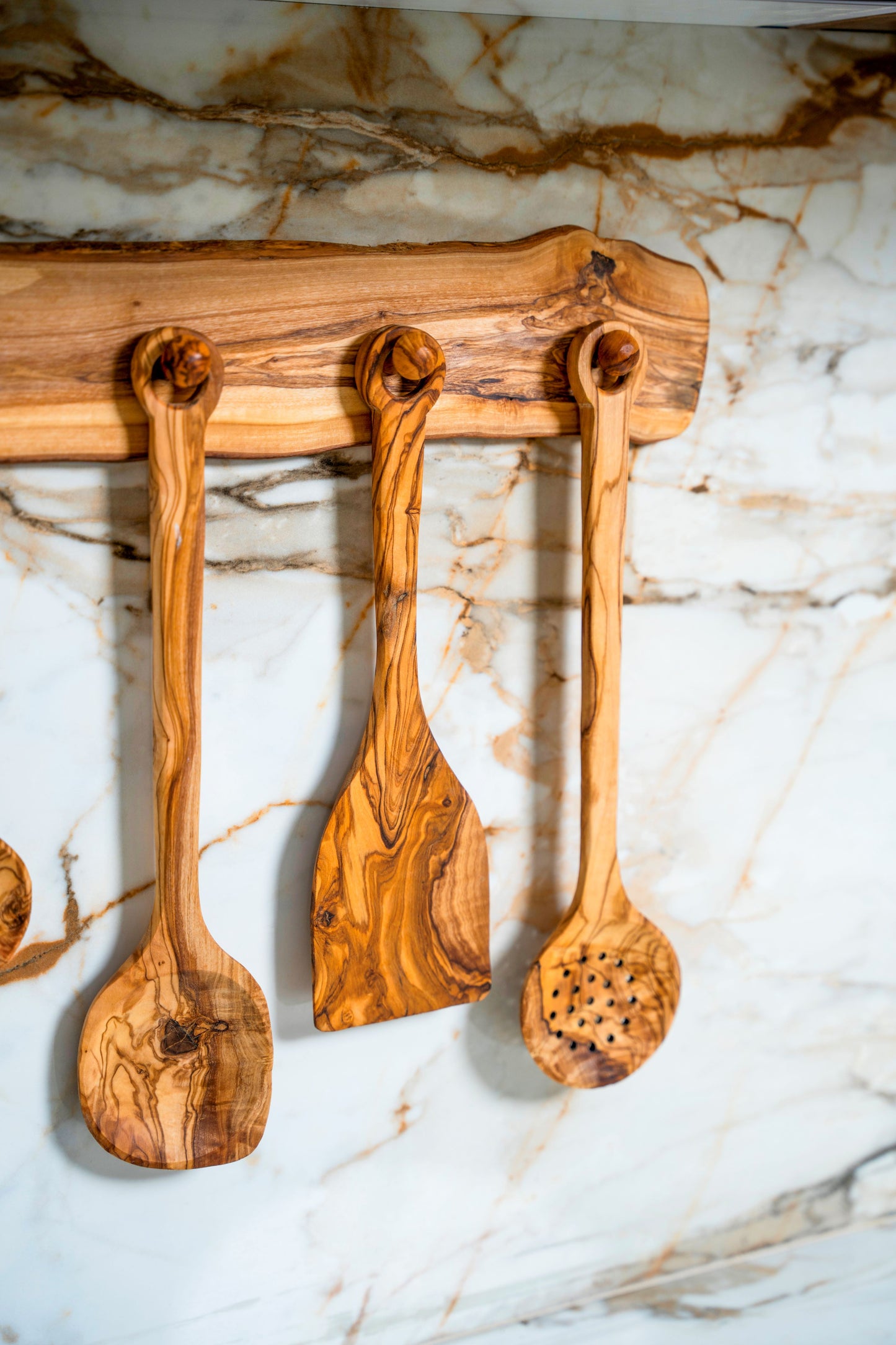 New Set Of 5 Spoons  With Support , Olive Wood