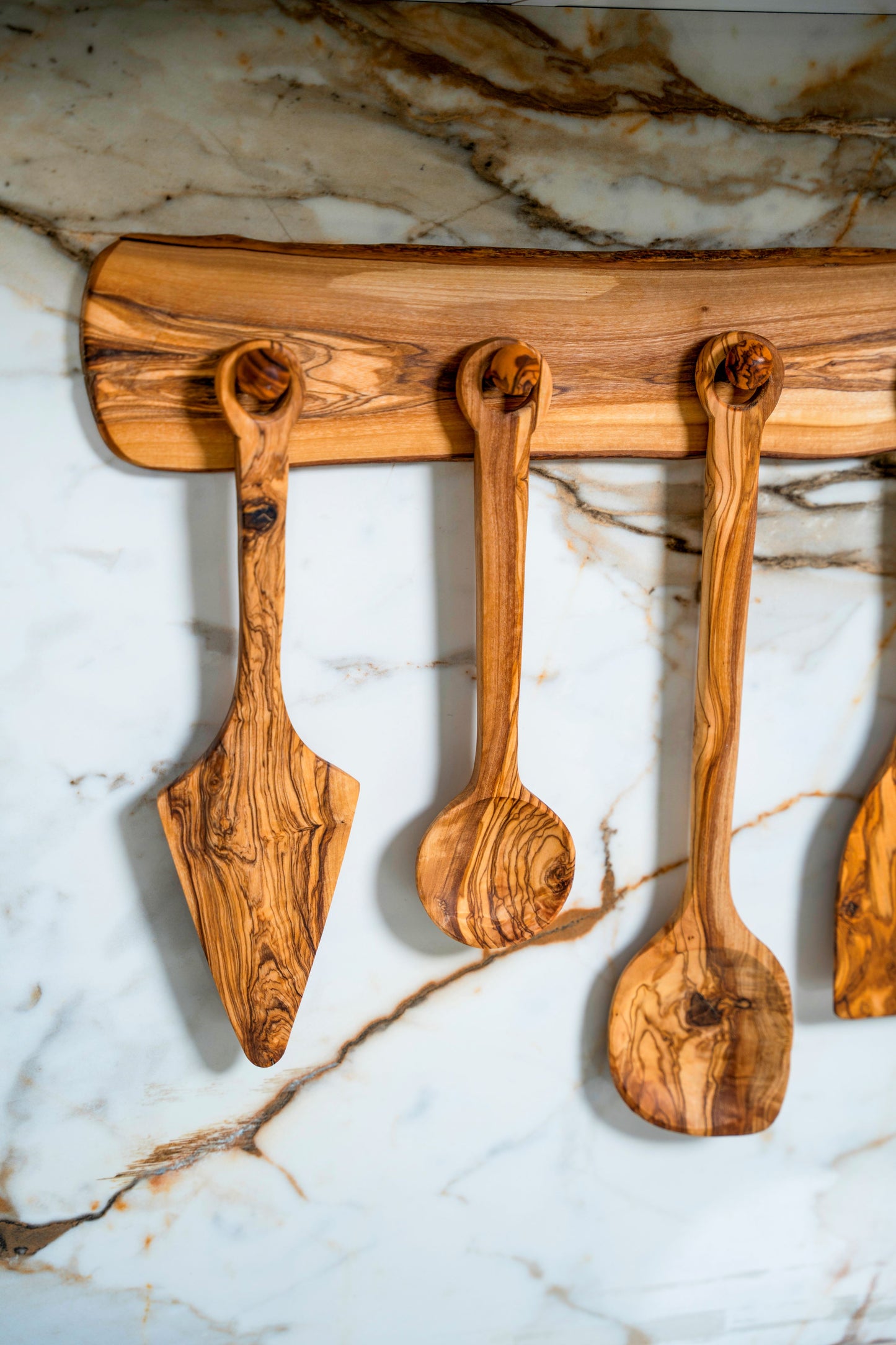 New Set Of 5 Spoons  With Support , Olive Wood